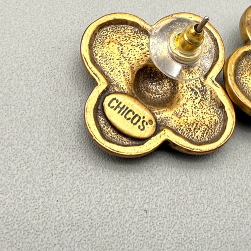 Chicos Earrings Womens Antiqued Gold Tone Beaded Champagne Crystal Studs 1 Inch - Picture 11 of 12