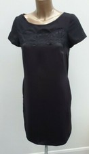 Coast Black Satin Shift Zip Back Tunic Occasion Party Lace Evening Dress Size 10