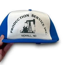 Vintage Snapback Trucker Hat Production Service Inc Oilfield Logo Mohall ND Cap