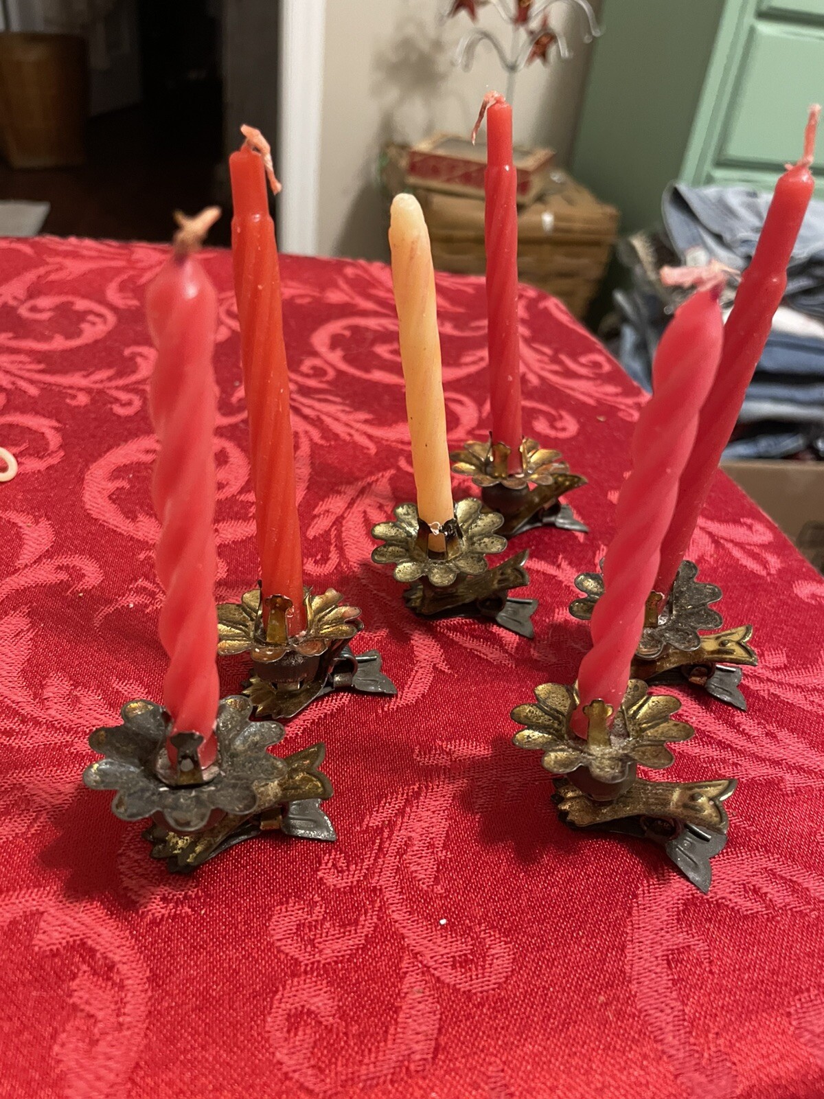 6 Vtg Christmas Clip W/ Candle Holders For Tree & 13 Vtg Icicle Tree Decorations