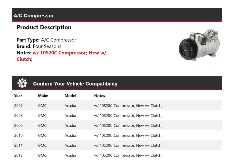 Compresor de aire acondicionado para GMC Acadia 2007-2012 4 estaciones 2008 2009 2010 2011 Foto 2 de 4