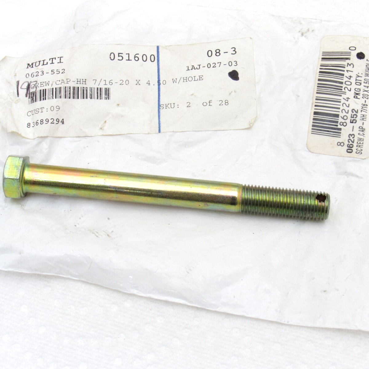 Arctic Cat Snowmobile OEM 7/16-20x4.50 HH Cap Screw Bolt w Hole
