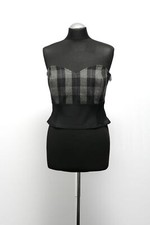 Marc Cain Damen Corsage 38 N3 grau dunkelgrau kariert Zip Bauchfrei mit Kaschmir