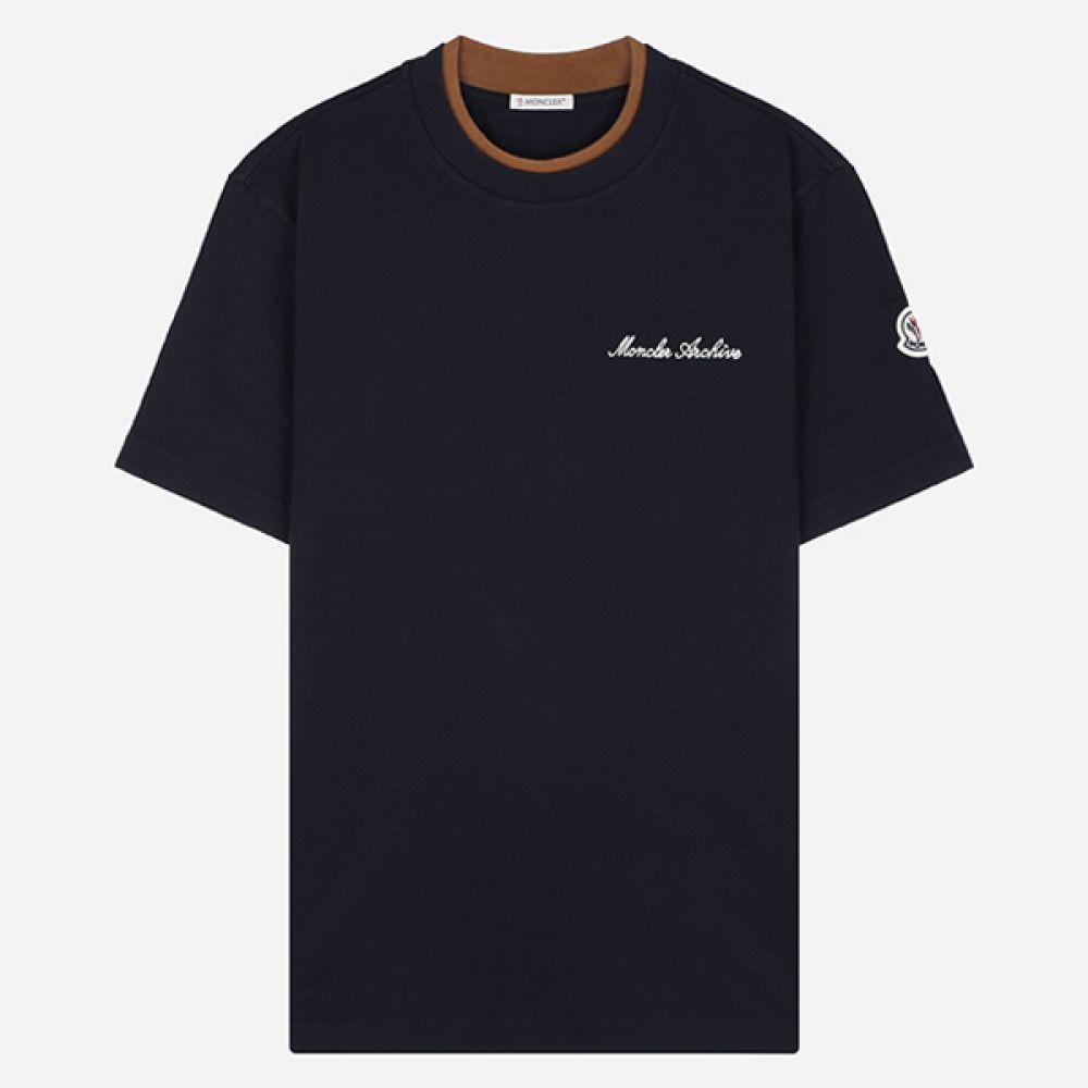 Moncler Embroidered Logo Short Sleeve T-Shirt Navy 152163551