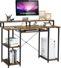 Computer Desk w/Keyboard Tray & Storage Shelves, Study Desk w/Monitor Stand