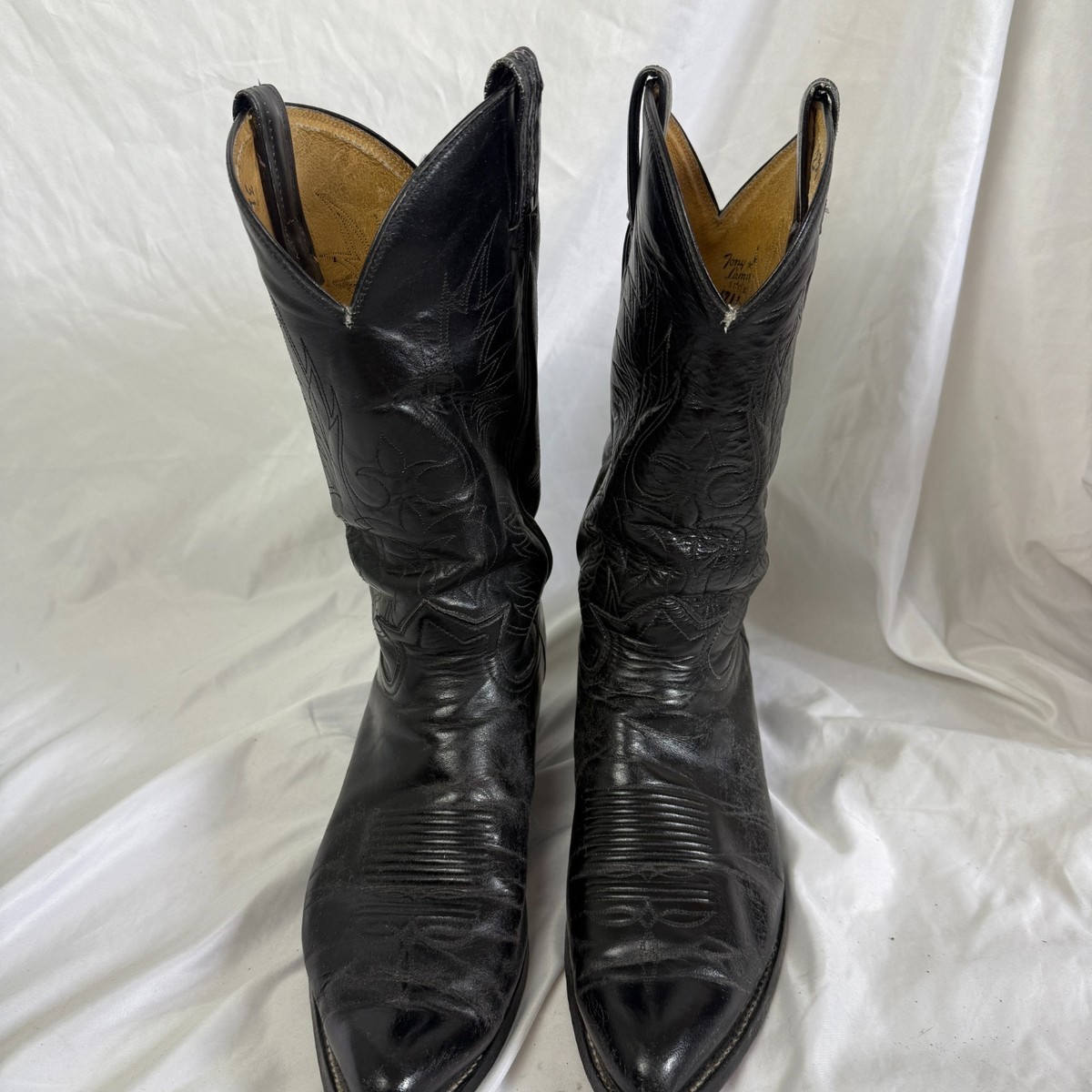 Tony Lama Vintage Black Leather Western Boots Cowboy Rodeo 