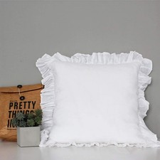 Set of 2 French Linen Ruffled Throw Pillow Covers 18x18 White