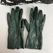 Leather Gloves Womens Size 6.5 Green Made In Italy Acrylic Lined Dress Winter