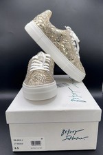 Betsey Johnson Reily Embellished Rhinestone Lace-Up Sneakers Light Gold Size 6.5