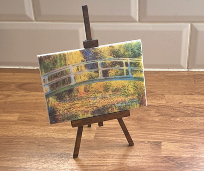 Vintage Druck auf Carrara Marmor C Monet Kunstmacher auf Holzstaffelei Made in Italy