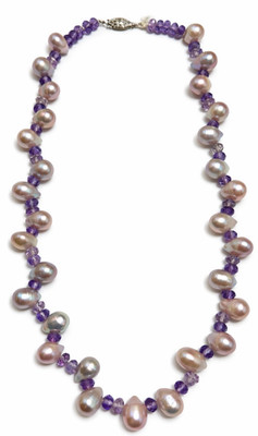 Vintage Baroque Pearl Amethyst Necklace 18  9x12mm Pearls Sterling Clasp
