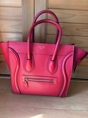 CELINE Micro Luggage Coquelico Red Genuine Leather Bag Excellent Condition Japan