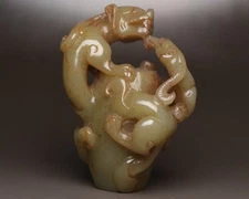 Certified Natural Hetian Jade Handcarved Exquisite Dragon&Phoenix Statue 82517