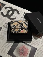 Chanel CC Clutch Chain Beige Multicolor Check Flag Printed Bag AUTH EUC