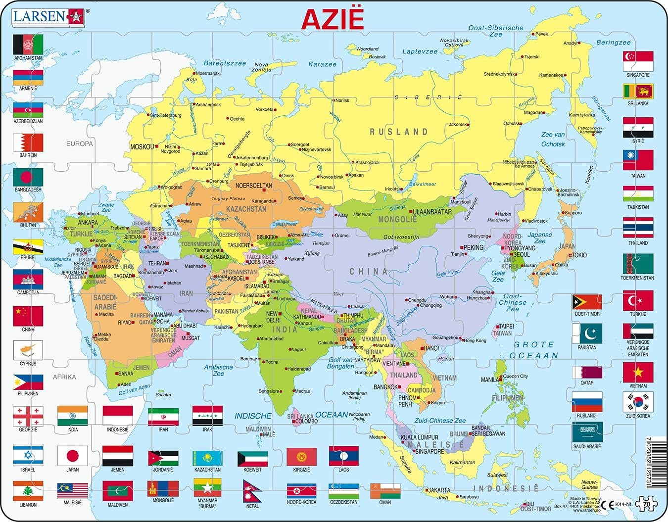 Larsen K44 Mappa Politica Asia Edizione Olandese Puzzle Incorniciato con 70 Pe 5390₽