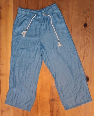 Andrew Marc New York Womens L Chambray Pants Wide Leg Tencel Boho Resort Travel 