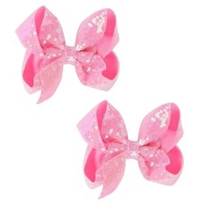 6 Inch Pink Sparkly Glitter Sequin Hair Bows for Girls Toddlers Kids Children...