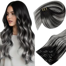 Sunny Hair CLIP-IN 12" Ombre Silver-Black Roots Human Hair Extensions CP 1B-S-1B
