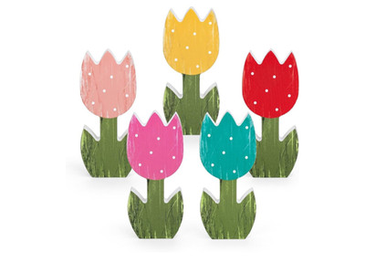 Colorful Tulip Wooden Table Centerpiece - Set of 5