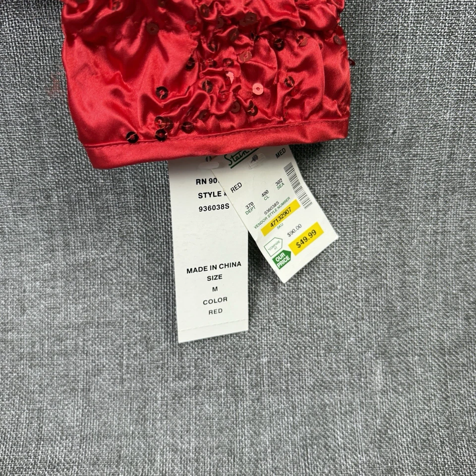 NEW MSK Women’s Medium Red Sequined Zip Front Ruched Long Sleeve Jacket Top - Image 3 of 4