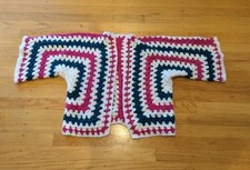 Granny Square Crochet Open Front Cardigan Sweater Women's Large Handmade M61