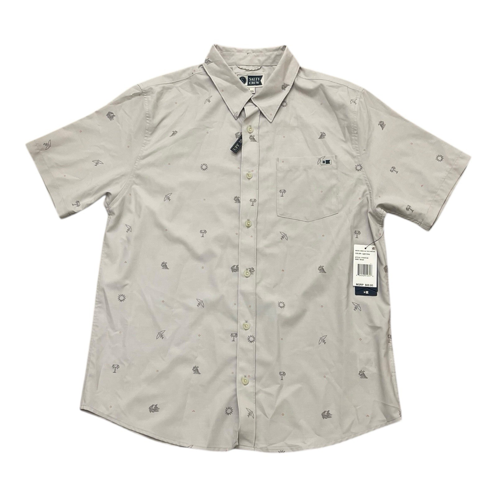 Salty Crew Men s Gray UPF 50 Button Down SS Fishing Shirt Size Small