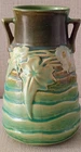 VINTAGE ROSEVILLE POTTERY LUFFA  VASE #683-6