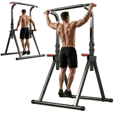 Foldable Power Tower Pull Up Dip Station 6-Level Adjustable Height, 440lbs Max