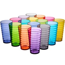 US Acrylic Splash Set of 16 18 ounce Plastic Stackable Water Tumblers in Jewel