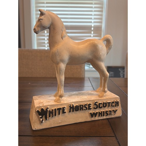 Vintage White Horse Scotch Whisky Chalkware Statue Bar Display Sign 9.5" As-Is