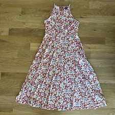 Chaps Women's Sleeveless Midi Dress Blue Red Floral Size Small Boho Cottagecore