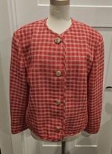 VTG Doncaster 100 Silk Red/White Houndstooth Blazer Gold Buttons Women s Sz 16