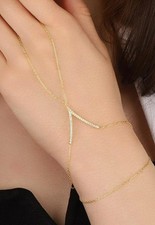 14k Yellow Gold Plated Anklet Slave Bracelet Hand Chain Harness 925k Silver