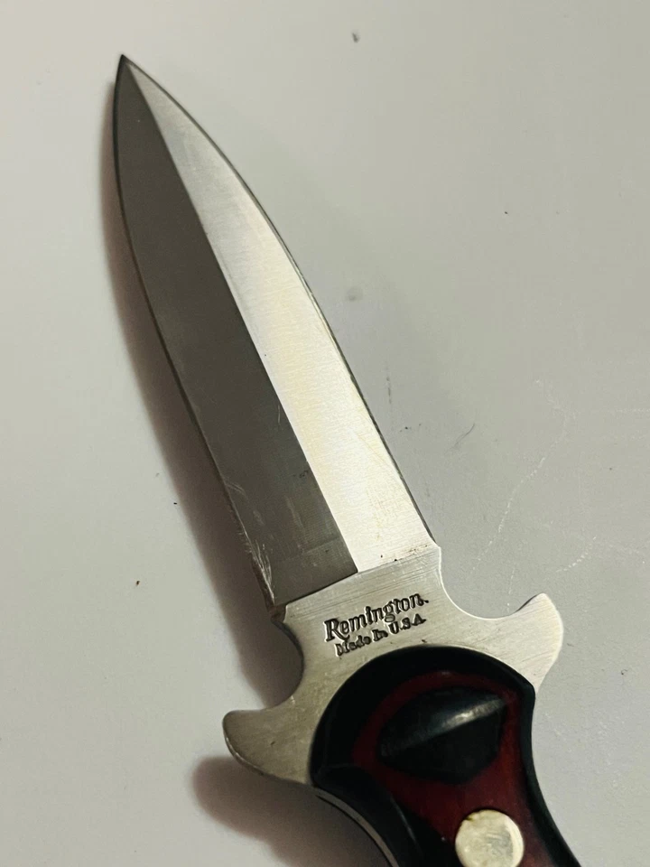 Cuchillo de bota REMINGTON daga hoja fija 7” EE. UU. vaina de mango de madera laminada Foto 4 de 4