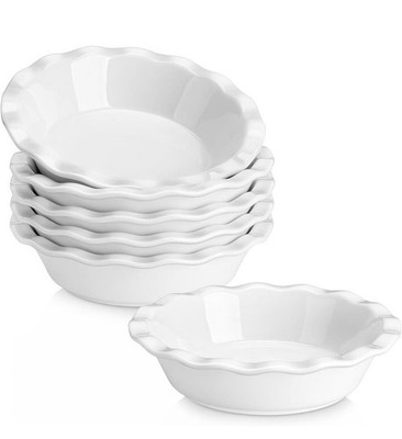 MalaCasa Individual Pie Dishes 6 X 1.75 Porcelain White Ruffled Rim Lot Of 6 NEW