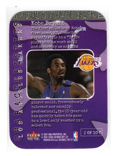 2000-01 Fleer Futures Kobe Bryant #2 Characteristics Die-Cut - Picture 2 of 2