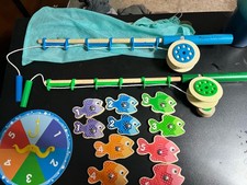 Melissa  Doug Catch  Count Wooden Fishing Game with 2 Magnetic Toy Rods Used 