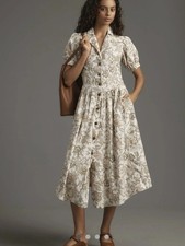 Anthropologie Pilcro Short-Sleeve Floral Cottage Core Denim Midi Shirt Dress 10