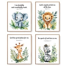 Woodland Nursery Animals Bible Verse Decor Wall Art Prints Poster, Cute Baby ...