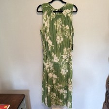 Simply Vera Vera Wang Green White Floral Midi Dress XXL Sleeveless Round Neck
