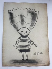 Tim Burton COA Art Painting Original Drawing Vintage Paper Signed