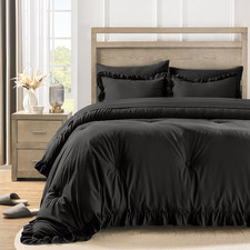 Queen Bed in a Bag 7 Pieces Comforter Set Queen, Ruffle Bedding Comforter Set Bl