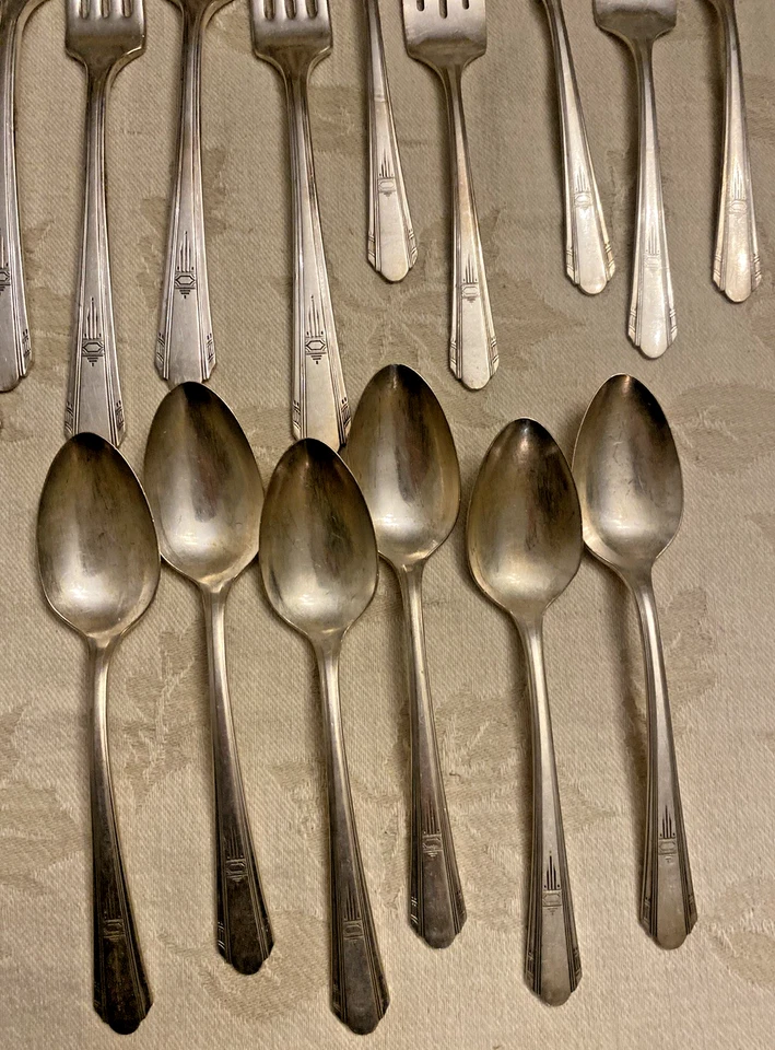 Wm. Rogers Oneida Silverplate ART DECO PARAMOUNT patrón 6 lugares ajustes S 30 PC Foto 3 de 3