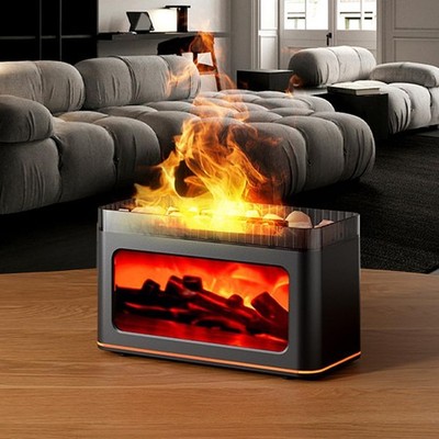 Home Fireplace Flame Essential Air Diffuser Cool Mist Humidifier Remote Colorful