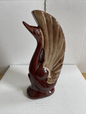 Vtg Redware Pottery MCM Swan Vase Art Deco Sleek Design 8.5  Tall -ref No 5