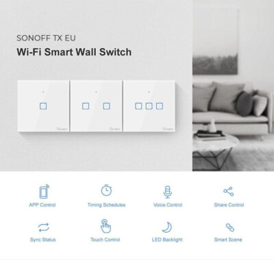 Sonoff T2EU1C-TX,T2EU2C-TX, T2EU3C-TX touch Wi-Fi + 433MHz  Smart Lichtschalter