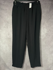 Express NEW MEDIUM Black Ankle High Rise Dress Pants Elastic Waist Polyester