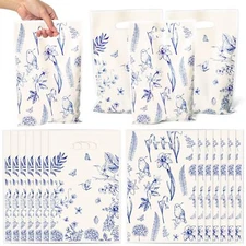 ArowlWesh Blue and White Floral Bird Party Favor Bags - 50Pcs Plastic Sketch ...