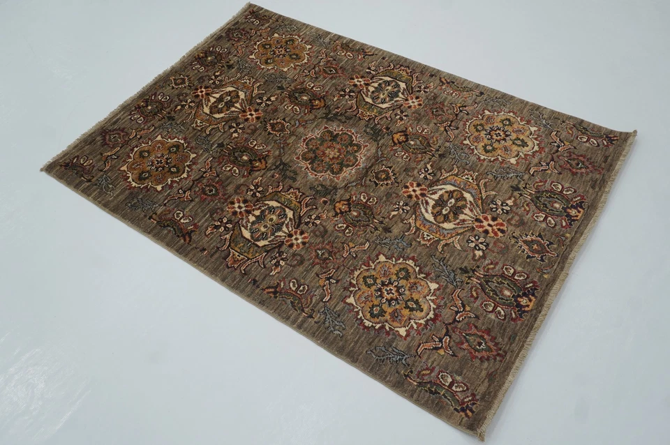 3 x 5 ft Taupe Gray Waziri Oriental Afghan Hand Knotted Transitional Area Rug - Image 3 of 4