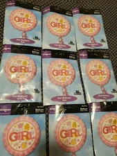 9 Lot New Super Rare XL Baby It's A Girl Pink Foil Balloons 18" XtraLife Anagram